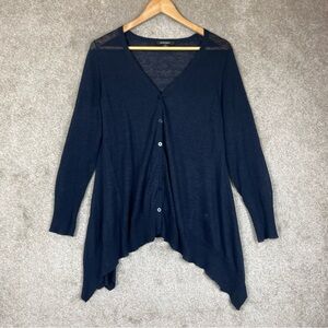 Acrobat Cardigan Womens Small Blue Linen Button Front Stretch Long Sleeve- 3906